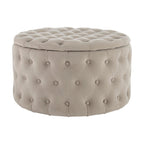 Paisley Buttoned Round Storage Pouffe - Sand - DUSK