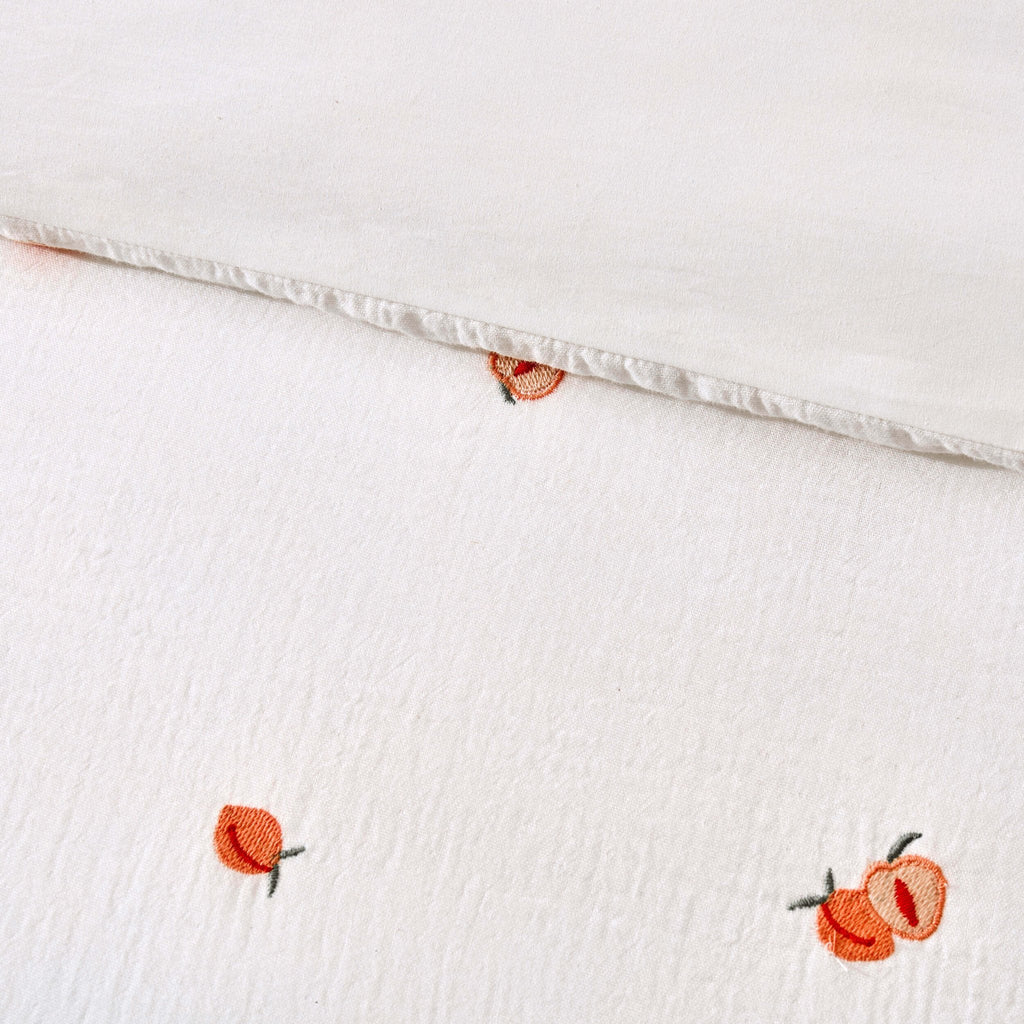 Peach Embroidery 100% Cotton Muslin Duvet Cover & Pillowcase Set - Peach - DUSK
