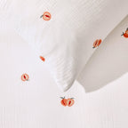 Peach Embroidery 100% Cotton Muslin Duvet Cover & Pillowcase Set - Peach - DUSK