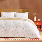Peach Embroidery 100% Cotton Muslin Duvet Cover & Pillowcase Set - Peach - DUSK