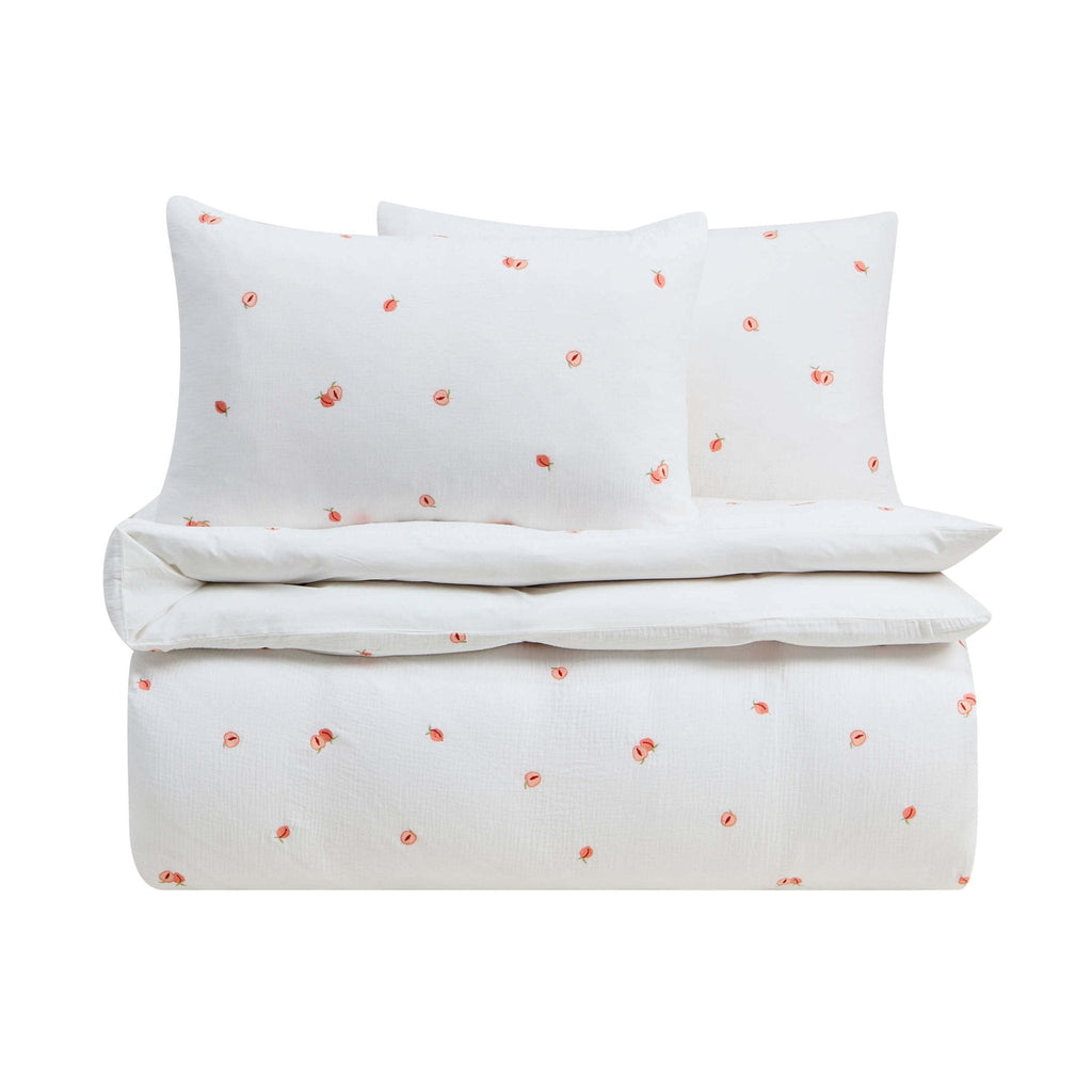 Peach Embroidery 100% Cotton Muslin Duvet Cover & Pillowcase Set - Peach - DUSK