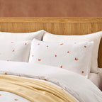 Peach Embroidery 100% Cotton Muslin Duvet Cover & Pillowcase Set - Peach - DUSK