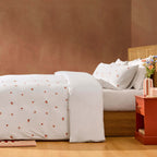 Peach Embroidery 100% Cotton Muslin Duvet Cover & Pillowcase Set - Peach - DUSK