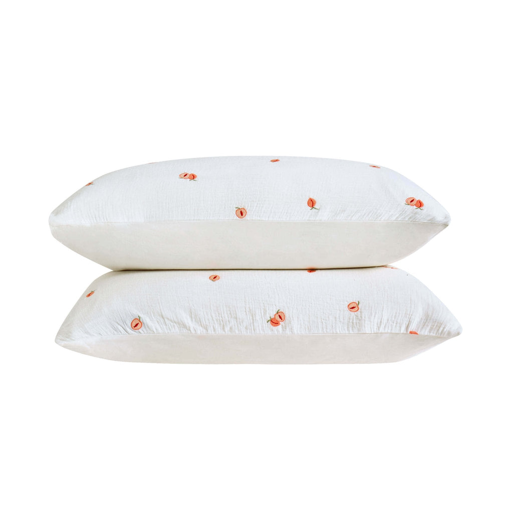 Peach Embroidery 100% Cotton Muslin Duvet Cover & Pillowcase Set - Peach - DUSK
