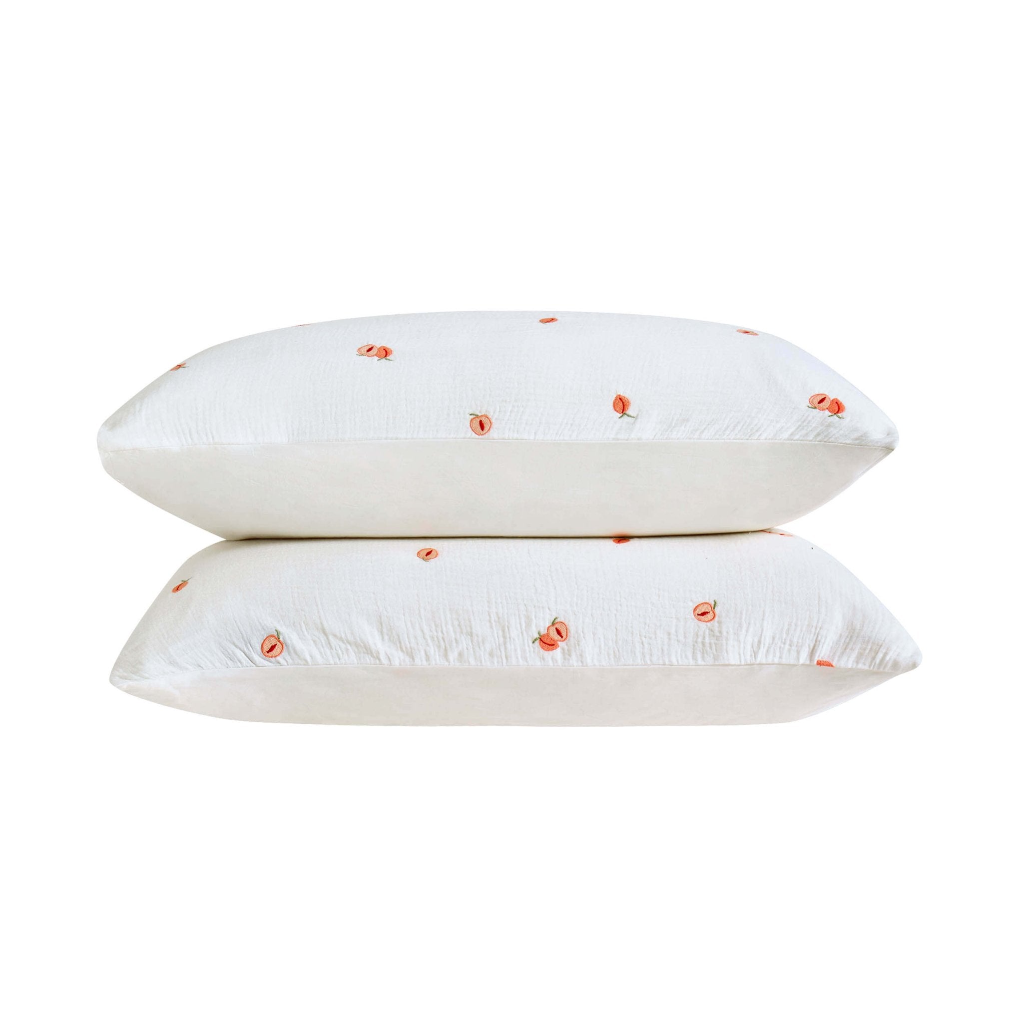 Peach Embroidery 100% Cotton Muslin Duvet Cover & Pillowcase Set - Peach - DUSK