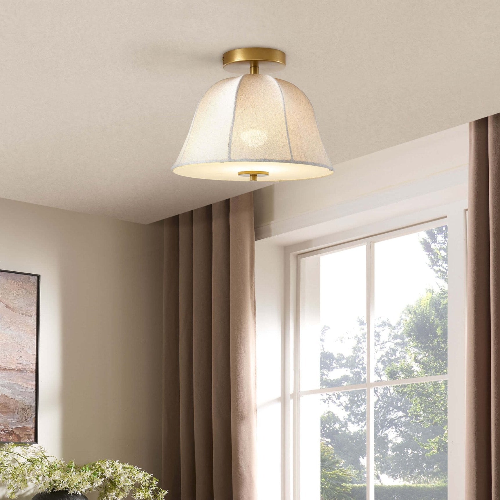 Penn Antique Bronze Linen Blend Ceiling Light - Gold - DUSK