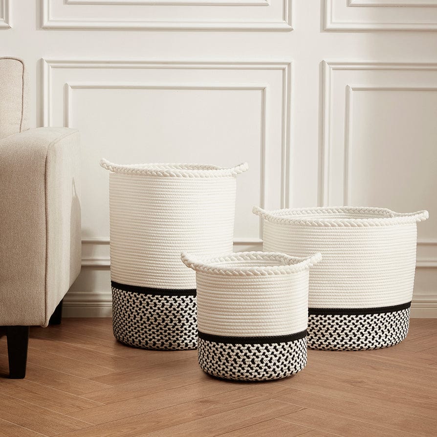 Plait Rope Storage Basket - Off White/Black - DUSK
