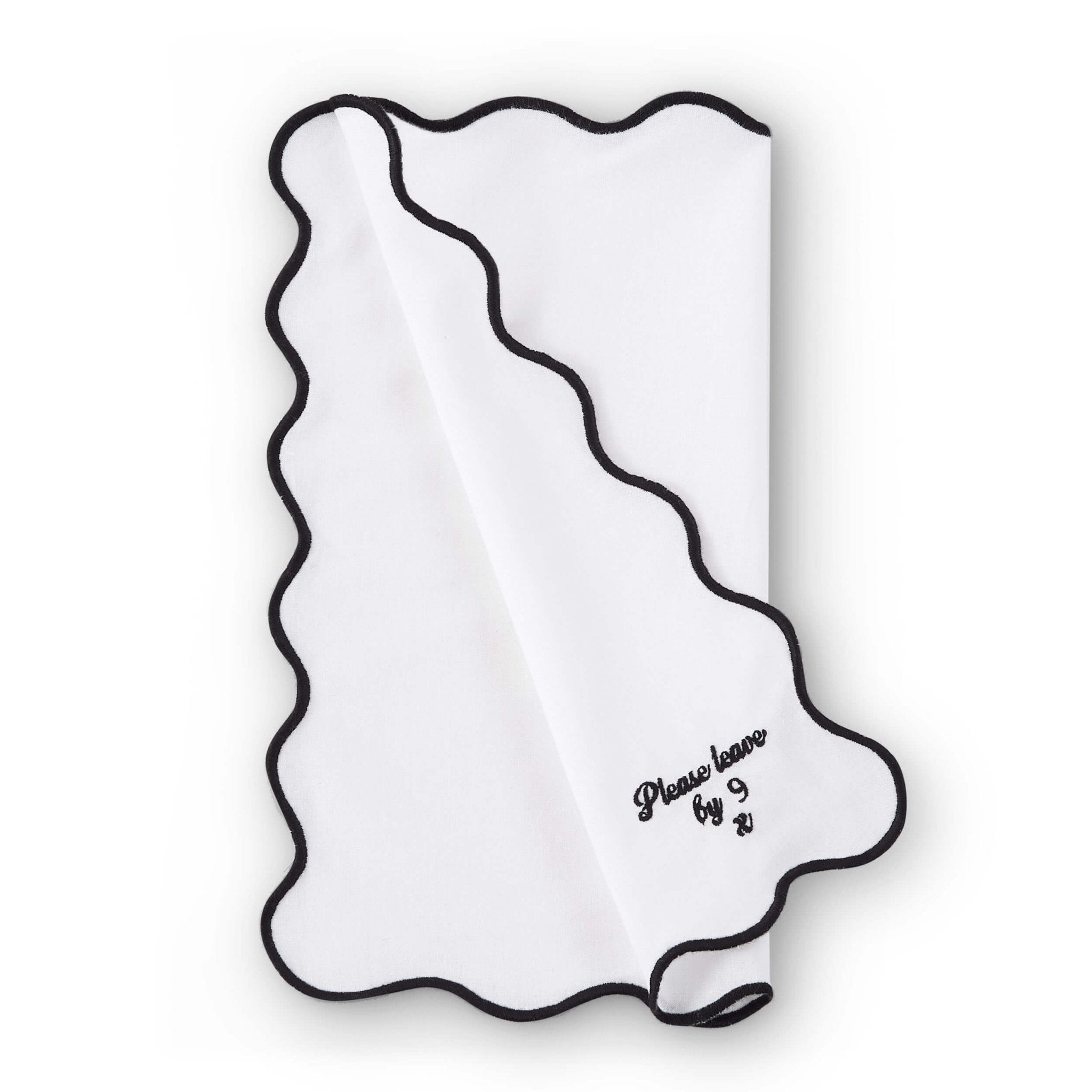 Please leave by 9 Scallop Edge Set of 4 Napkins - Off White/Black - DUSK