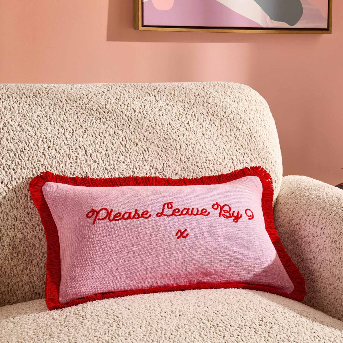 Please Leave By 9 Tufted Sofa Cushion Cover - Pink/ Red - DUSK