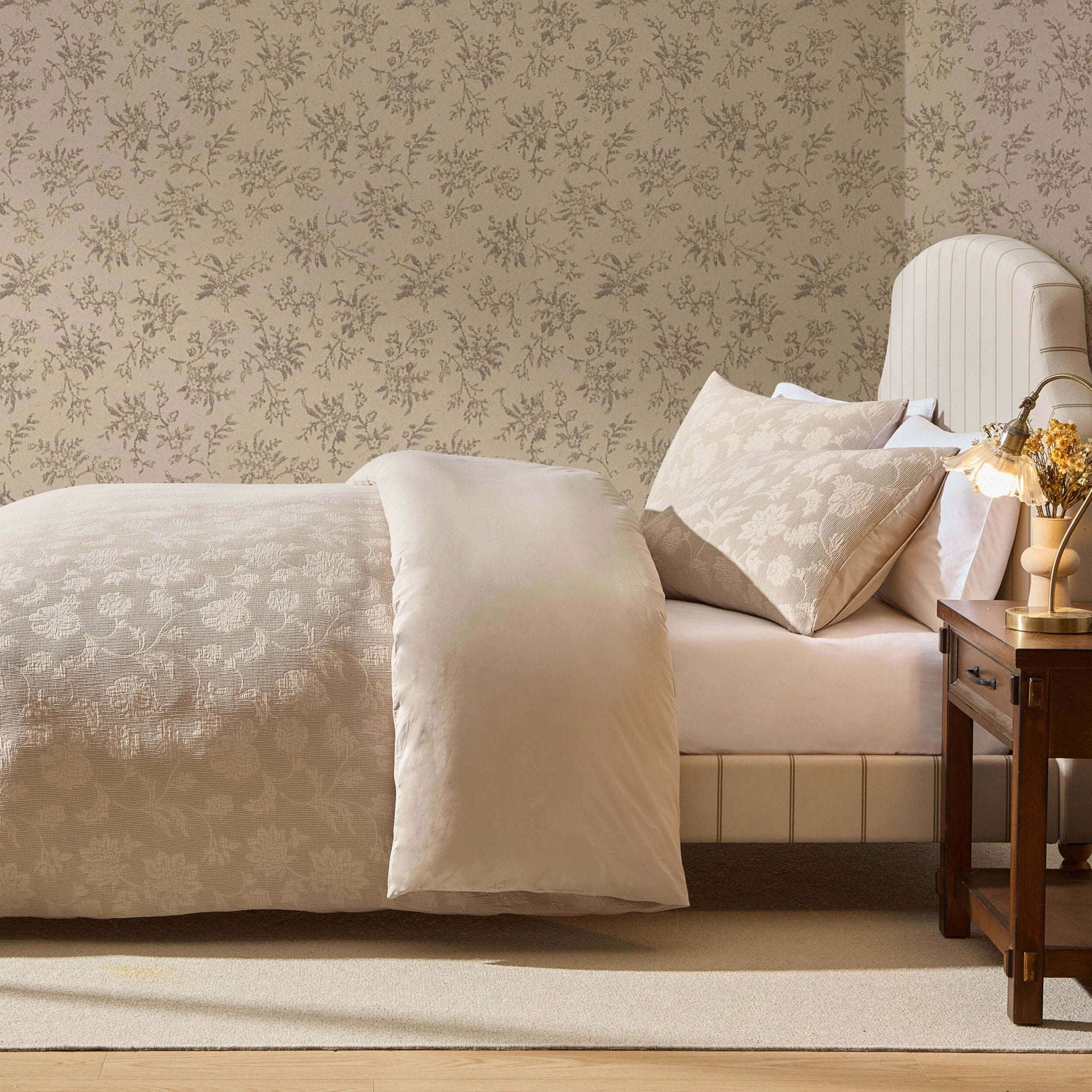 Portia Jacquard Waffle Duvet Cover & Pillowcase Set - Stone - DUSK