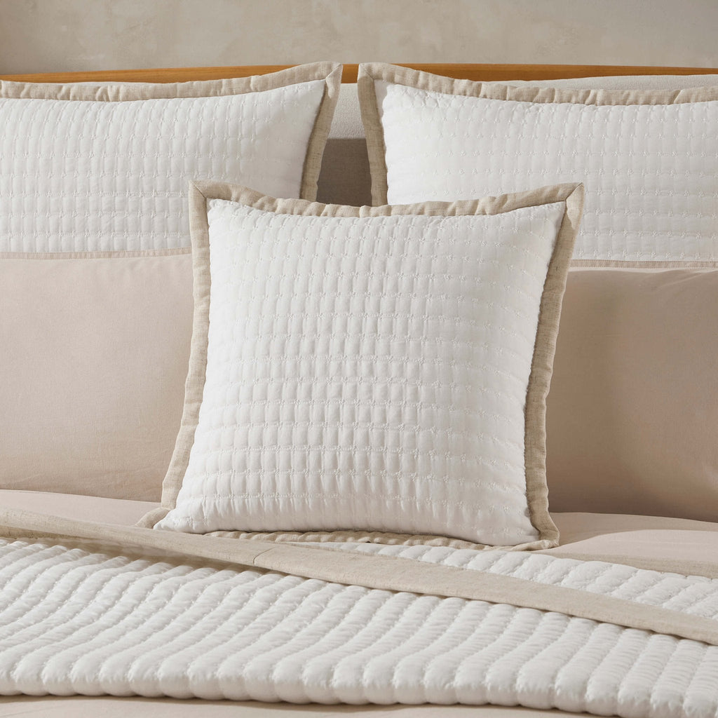 Portobello Floral Embroidered Linen Edge Cushion Cover - White/Natural - DUSK