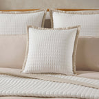 Portobello Floral Embroidered Linen Edge Cushion Cover - White/Natural - DUSK
