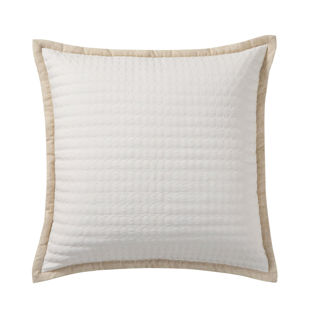 Portobello Floral Embroidered Linen Edge Cushion Cover - White/Natural - DUSK