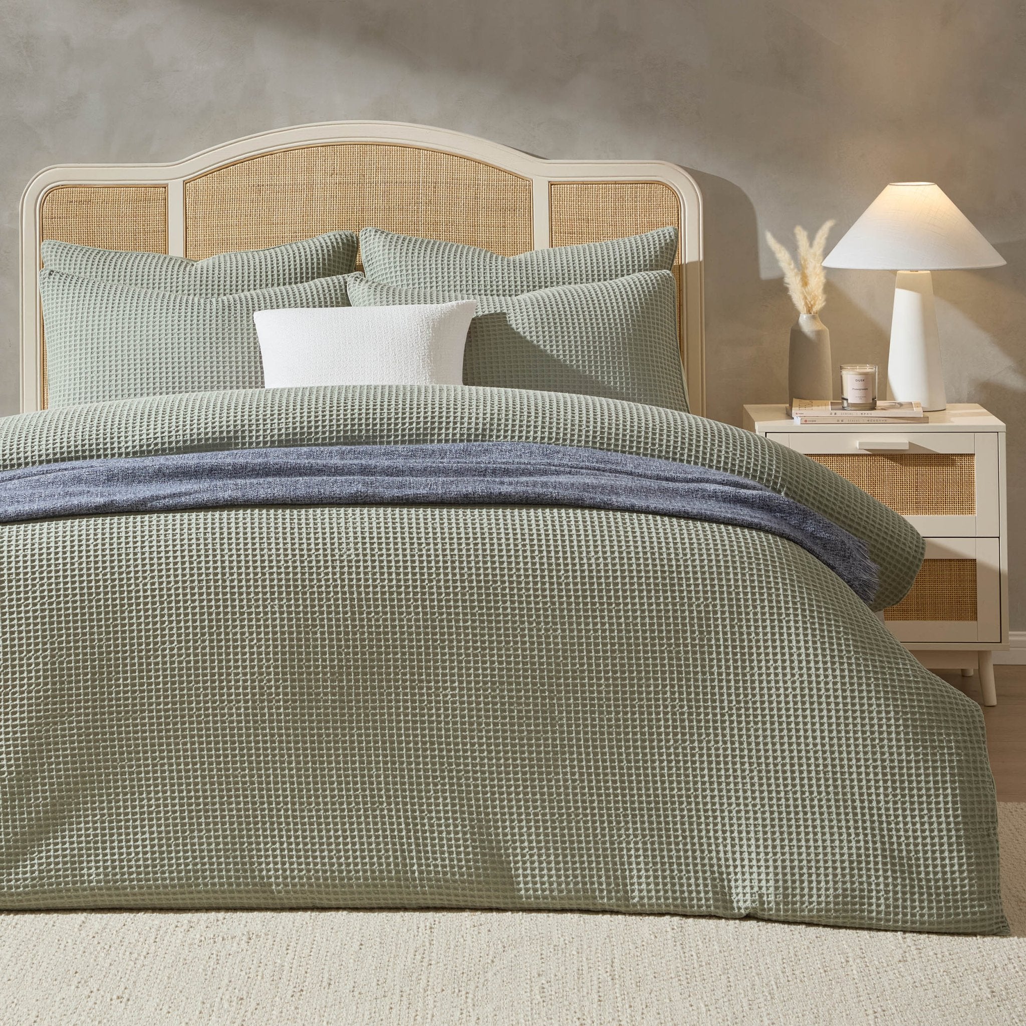 Portofino 200 Thread Count Waffle Duvet Cover - Cotton - Sage Green - DUSK