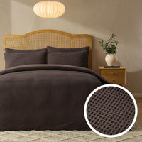 Portofino Waffle 100% Cotton Duvet Cover 200 Thread Count - Chocolate - DUSK