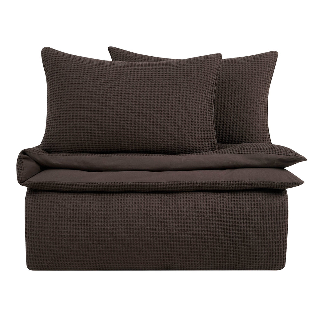 Portofino Waffle 100% Cotton Pair of Pillowcases 200 Thread Count - Chocolate - DUSK