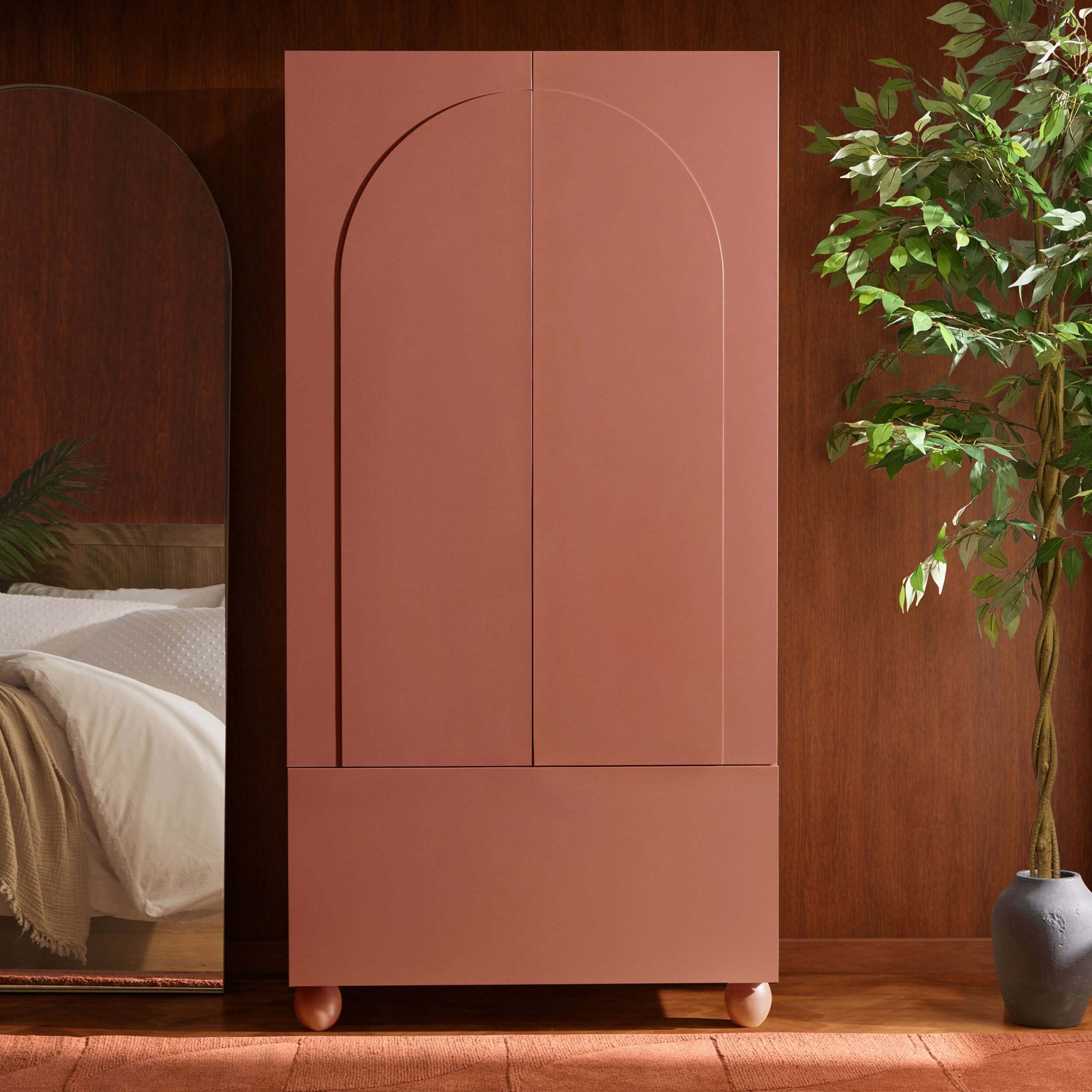 Rachel Arch Front 2 Door Wardrobe with Drawer - Terracotta - DUSK