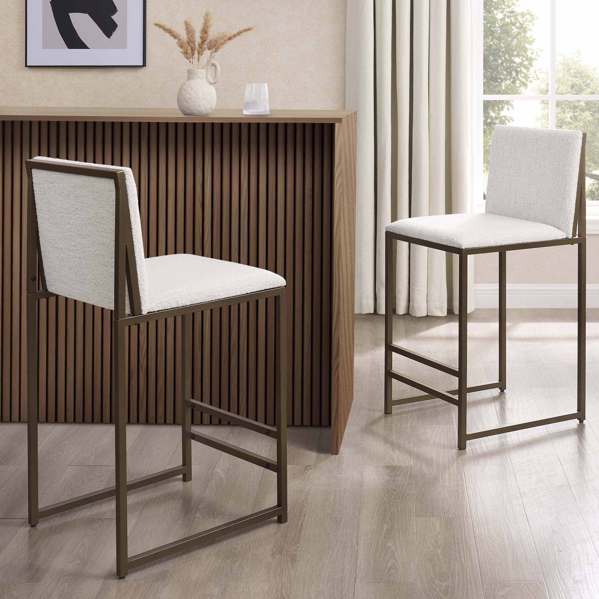 Rae Set of 2 Barstools - Ivory Boucle - DUSK