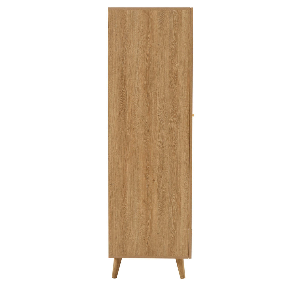 Raven Rattan 2 Door Wardrobe with Drawers - Light Wood - DUSK