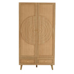 Raven Rattan 2 Door Wardrobe with Drawers - Light Wood - DUSK