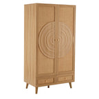 Raven Rattan 2 Door Wardrobe with Drawers - Light Wood - DUSK