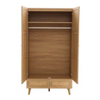 Raven Rattan 2 Door Wardrobe with Drawers - Light Wood - DUSK