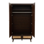 Raven Rattan 2 Door Wardrobe with Drawers - Walnut - DUSK