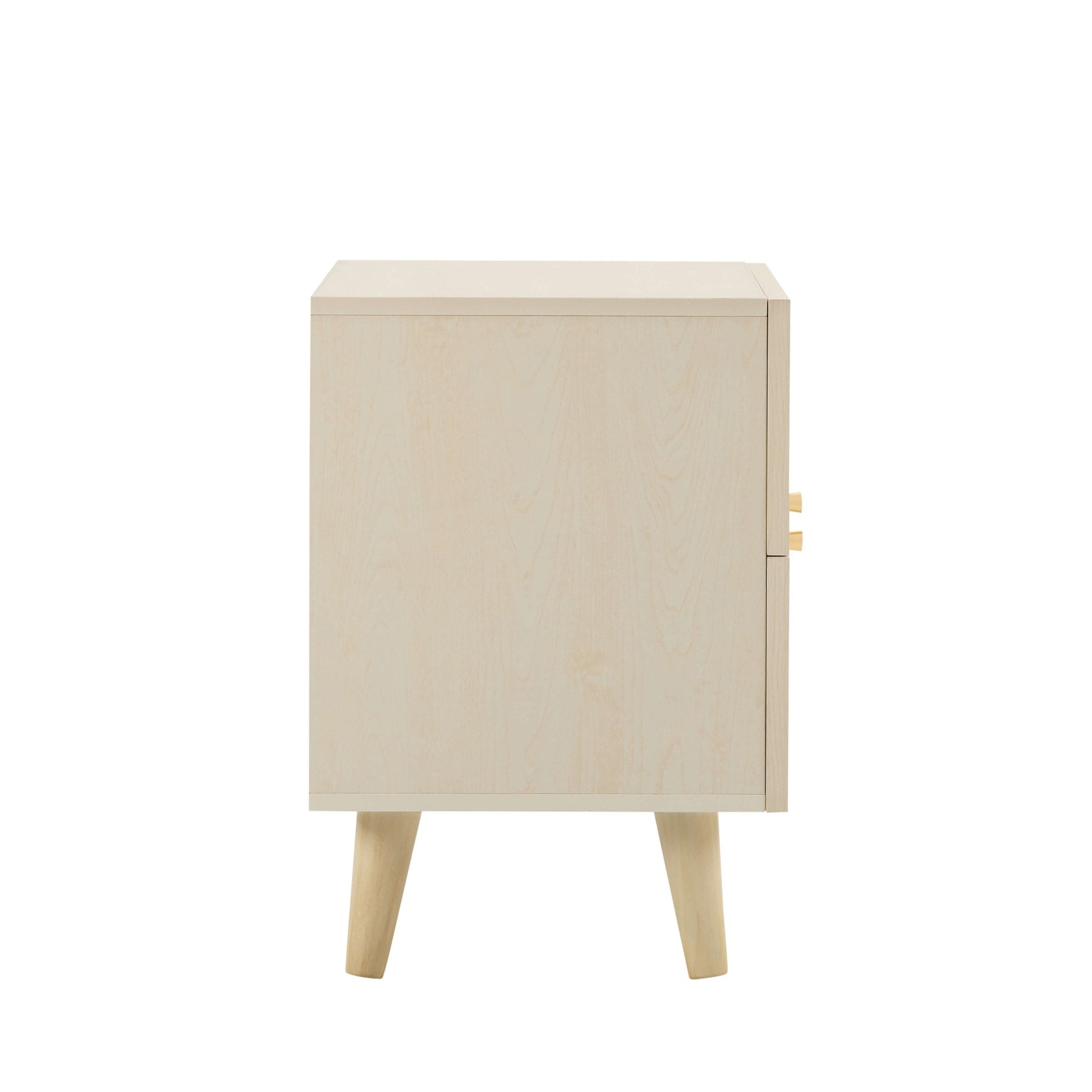 Raven Rattan 2 Drawer Bedside Table - Cream Oak Effect - DUSK
