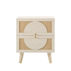 Raven Rattan 2 Drawer Bedside Table - Cream Oak Effect - DUSK