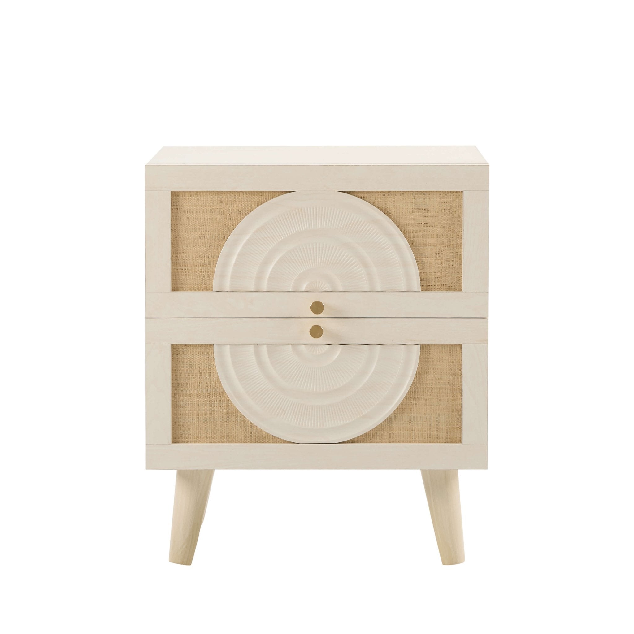 Raven Rattan 2 Drawer Bedside Table - Cream Oak Effect - DUSK
