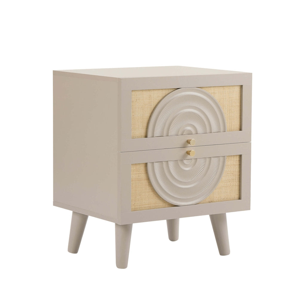 Raven Rattan 2 Drawer Bedside Table - Taupe - DUSK