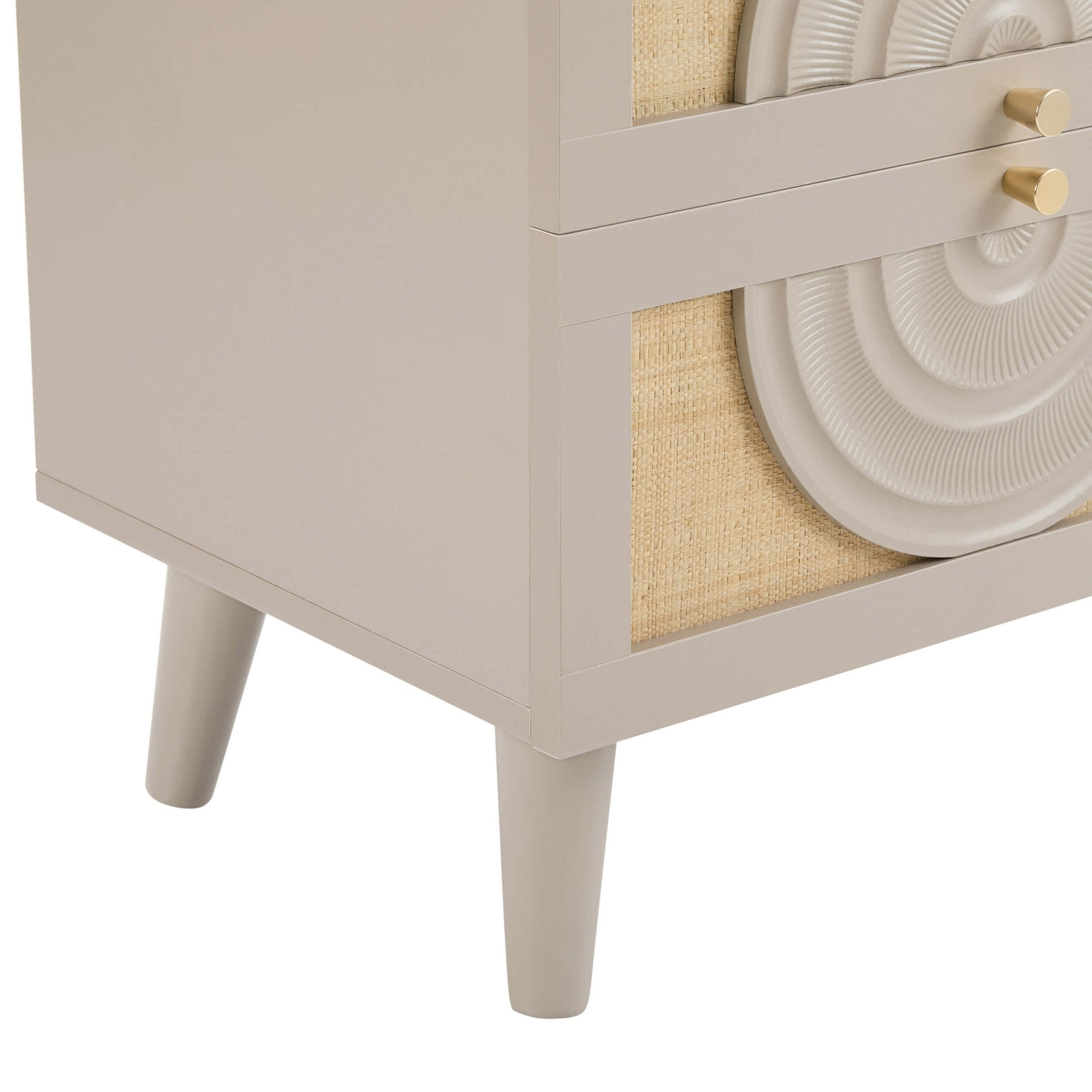 Raven Rattan 2 Drawer Bedside Table - Taupe - DUSK