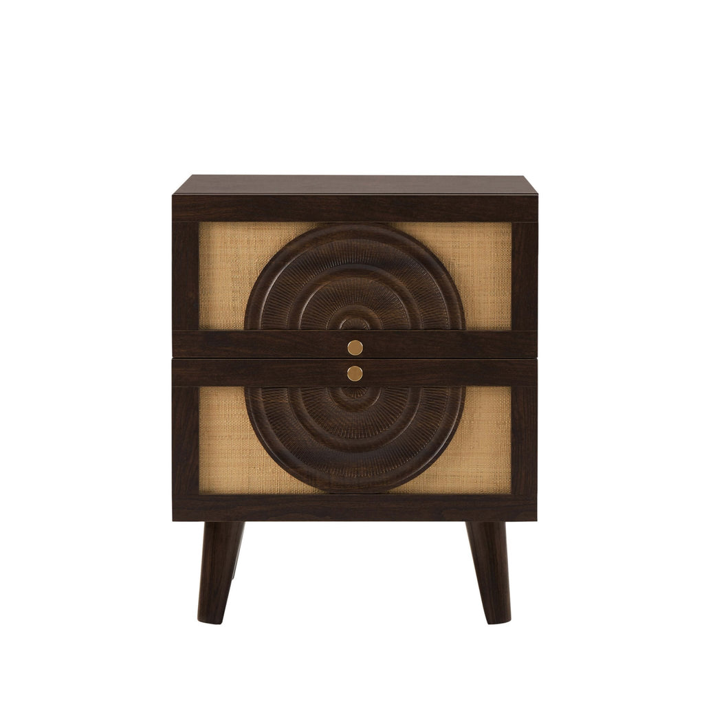Raven Rattan 2 Drawer Bedside Table - Walnut - DUSK