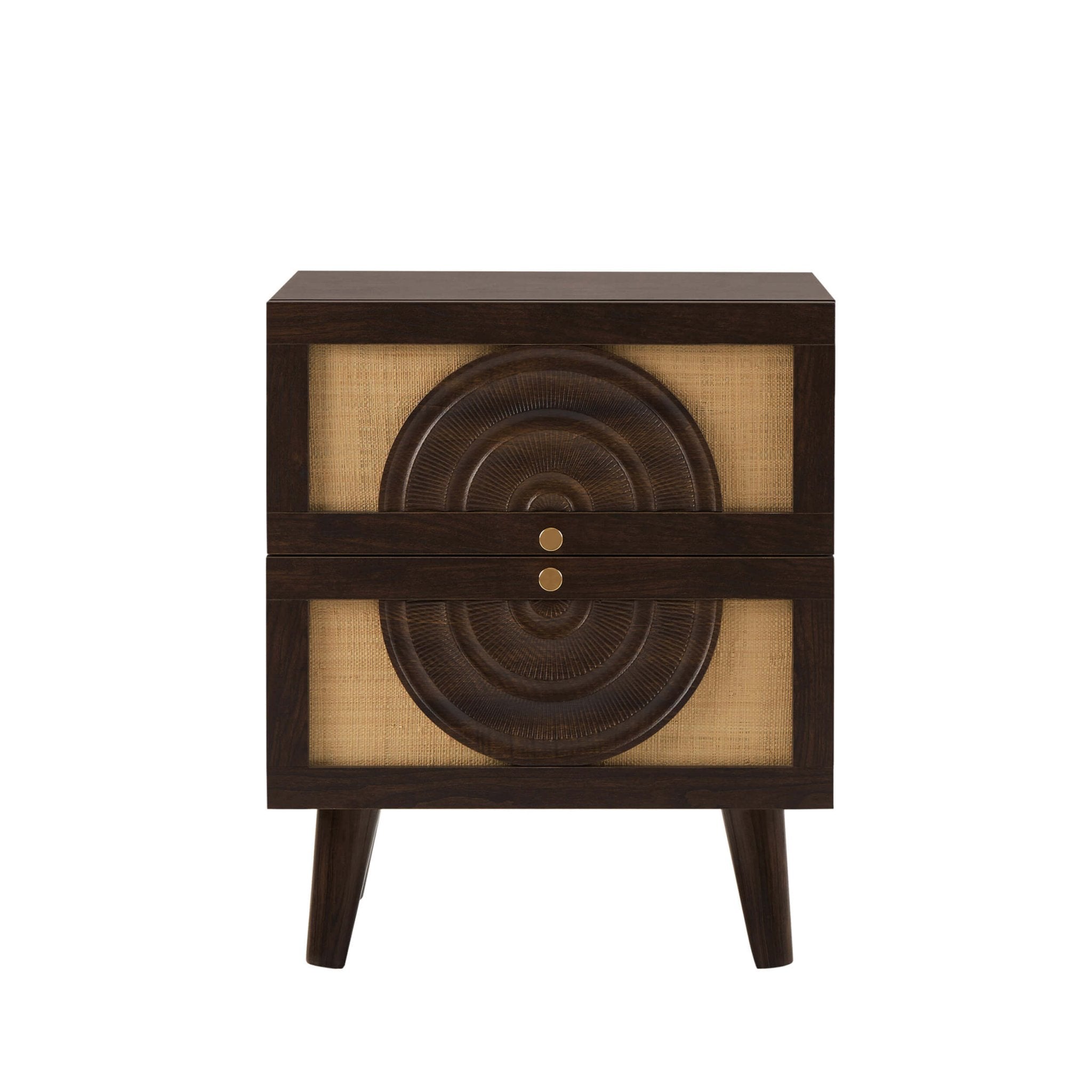 Raven Rattan 2 Drawer Bedside Table - Walnut - DUSK