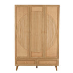 Raven Rattan 3 Door Wardrobe with Drawers - Light Wood - DUSK