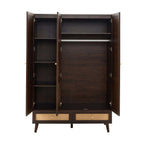 Raven Rattan 3 Door Wardrobe with Drawers - Walnut - DUSK