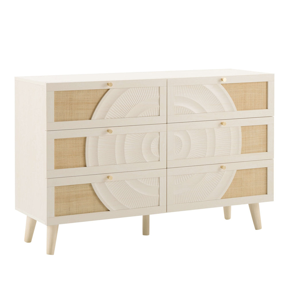 Raven Rattan 6 Drawer Chest - Cream Oak Effect - DUSK