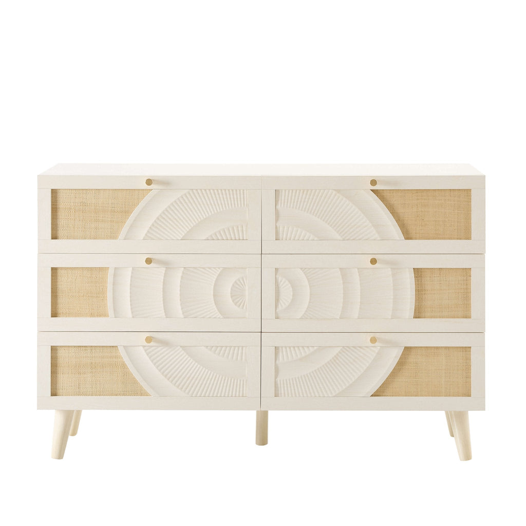 Raven Rattan 6 Drawer Chest - Cream Oak Effect - DUSK