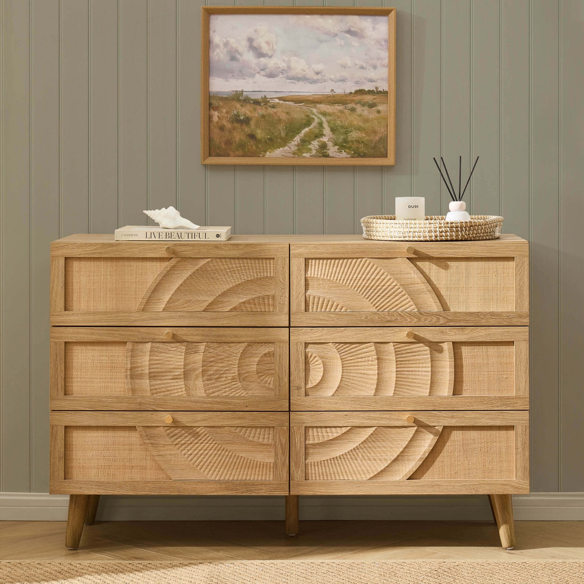 Raven Rattan 6 Drawer Chest - Light Wood - DUSK