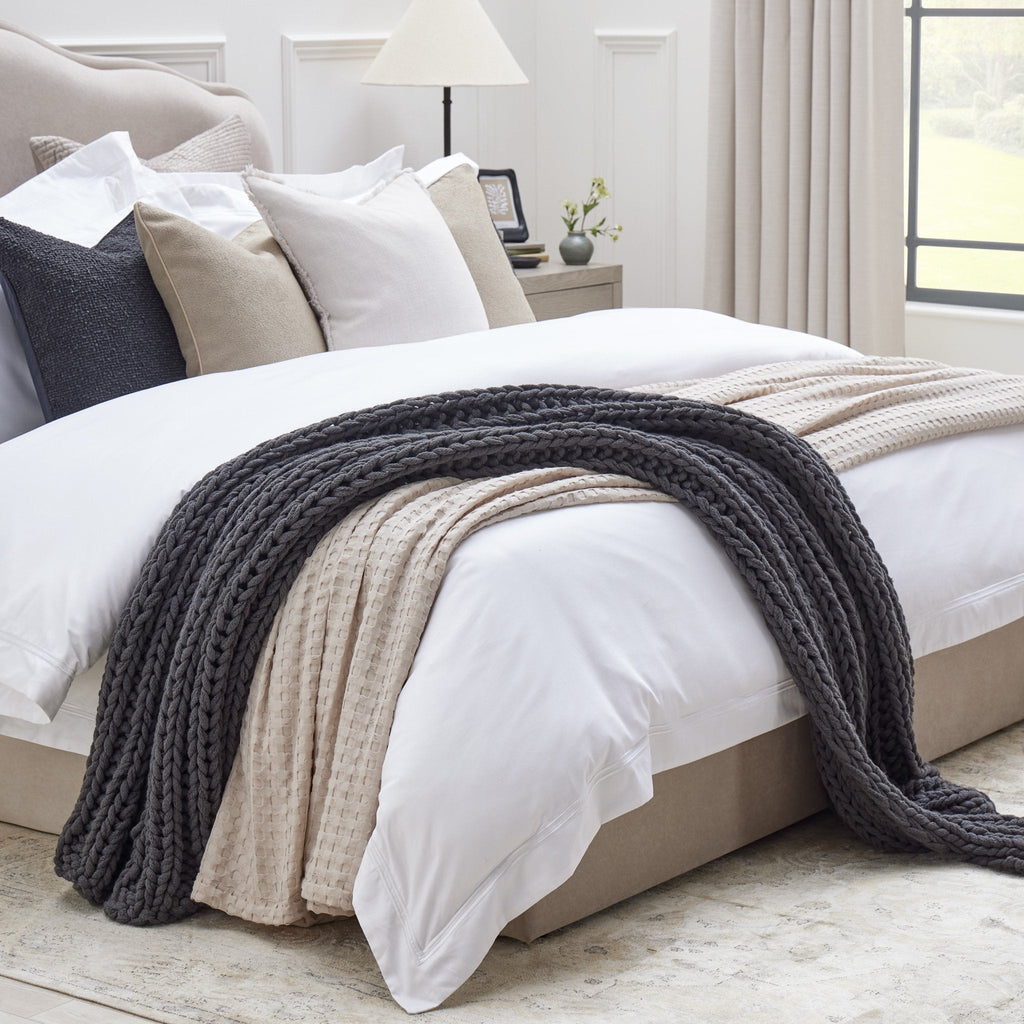 Regent Embroidered Duvet Cover - 400 Thread Count Sateen - White - DUSK