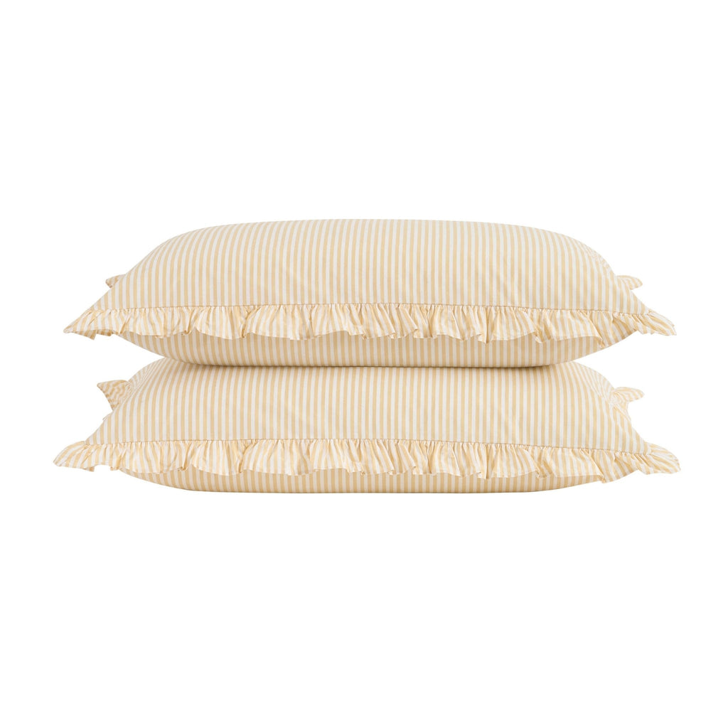 Remy 200 Thread Count Shirting Stripe Print Ruffle Edge Duvet Cover Set - Buttermilk - DUSK