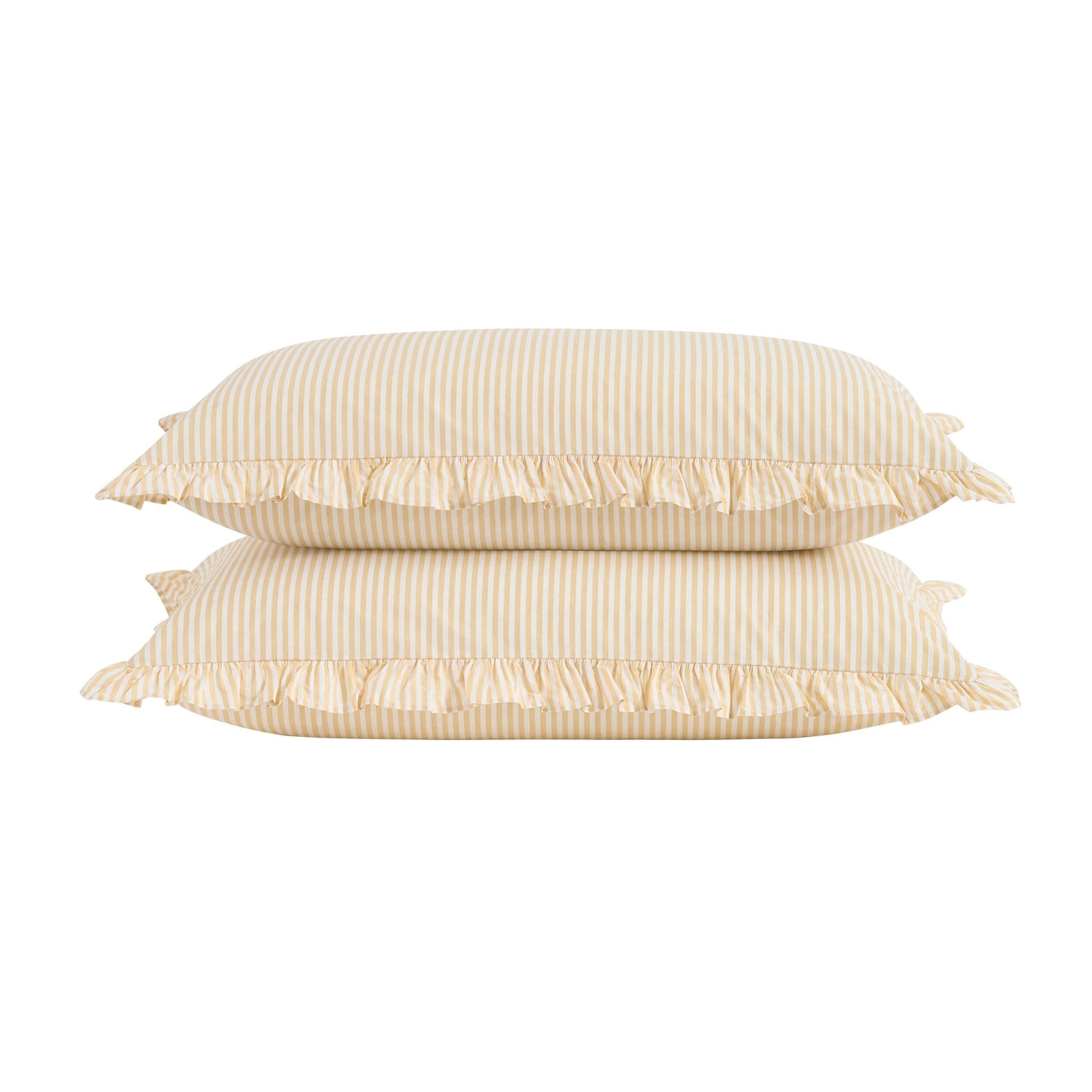Remy 200 Thread Count Shirting Stripe Print Ruffle Edge Duvet Cover Set - Buttermilk - DUSK