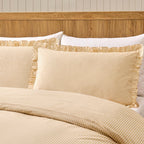 Remy 200 Thread Count Shirting Stripe Print Ruffle Edge Duvet Cover Set - Buttermilk - DUSK
