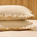 Remy 200 Thread Count Shirting Stripe Print Ruffle Edge Duvet Cover Set - Buttermilk - DUSK
