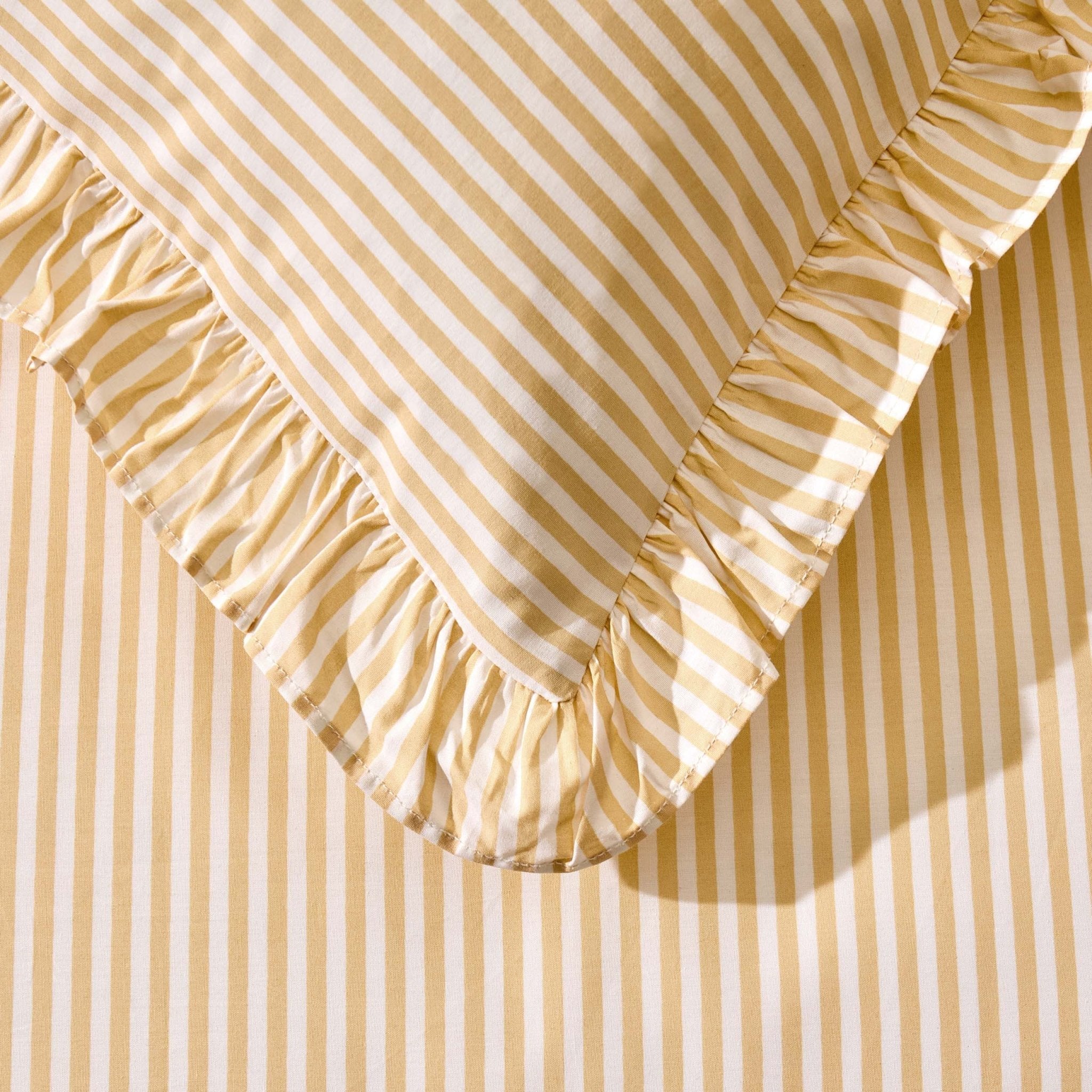 Remy 200 Thread Count Shirting Stripe Print Ruffle Edge Duvet Cover Set - Buttermilk - DUSK