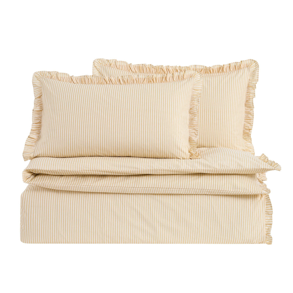 Remy 200 Thread Count Shirting Stripe Print Ruffle Edge Duvet Cover Set - Buttermilk - DUSK
