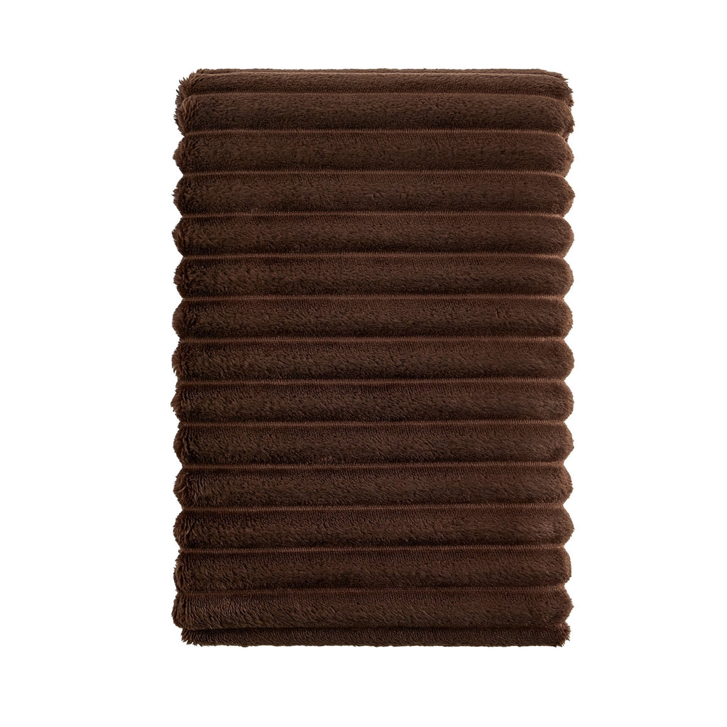Ribbed Flannel Faux Fur Sofa Throw - Chocolate - DUSK