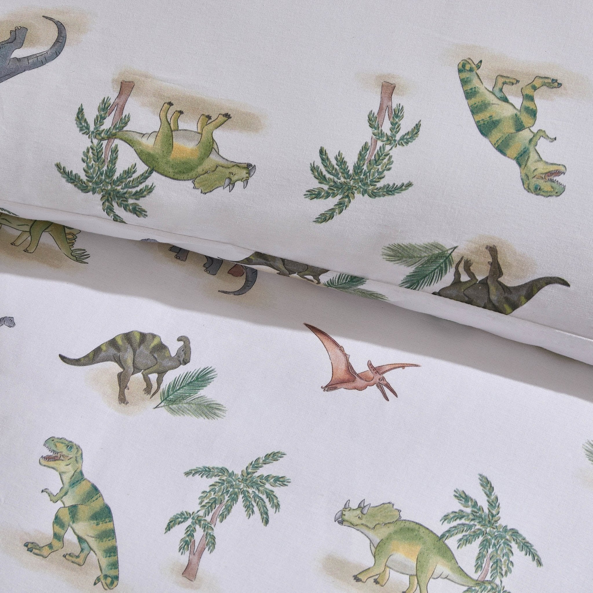Riley 100% Cotton Dino Print Duvet Cover Set - Green - DUSK