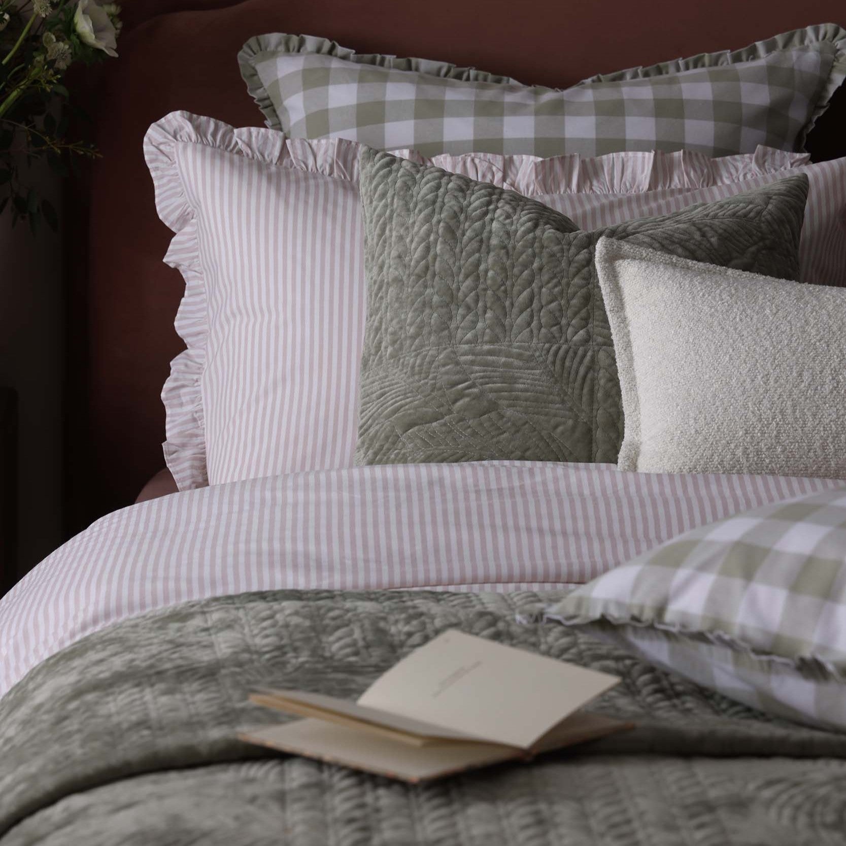 Rome Velvet Greek Matelasse Cushion Cover - Basil - DUSK