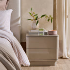 Romilly High Gloss 2 Drawer Bedside Table - Taupe - DUSK